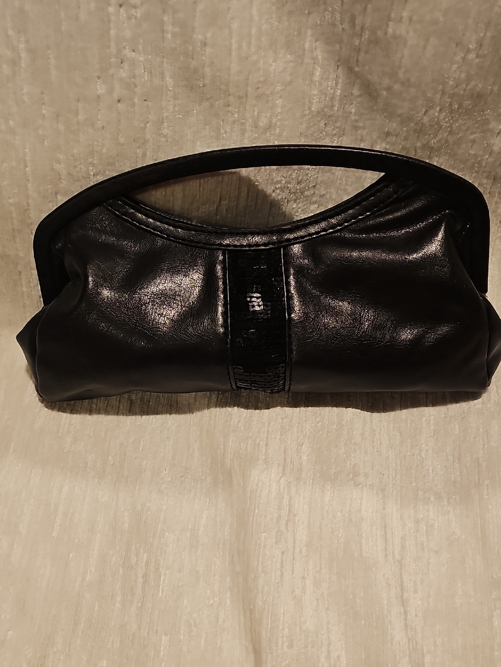Candie's Black Leather Top Handle Clutch With Sequin Detail